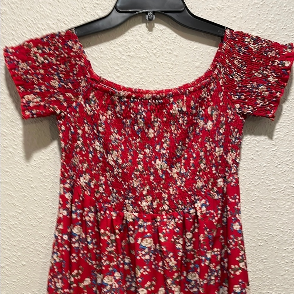 SHEIN Red and Blue Floral Smocked Maxi Dress - Picture 3 of 4